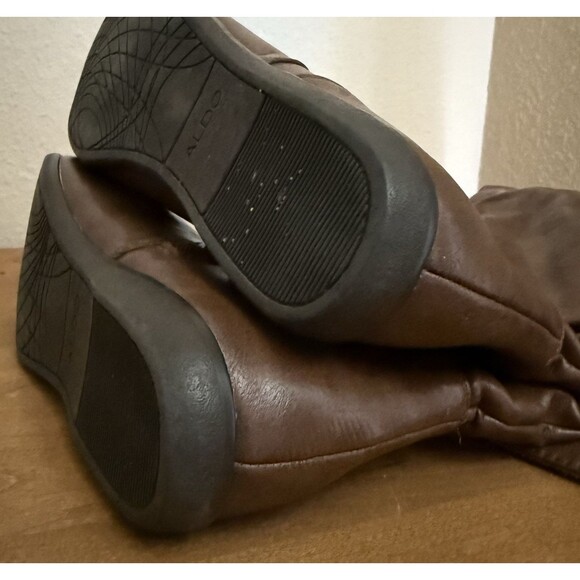 Aldo OTK 8.5 Brown Flat Boots Boho Slouch Faux Leather Fold Over Top Countryside - Picture 9 of 11